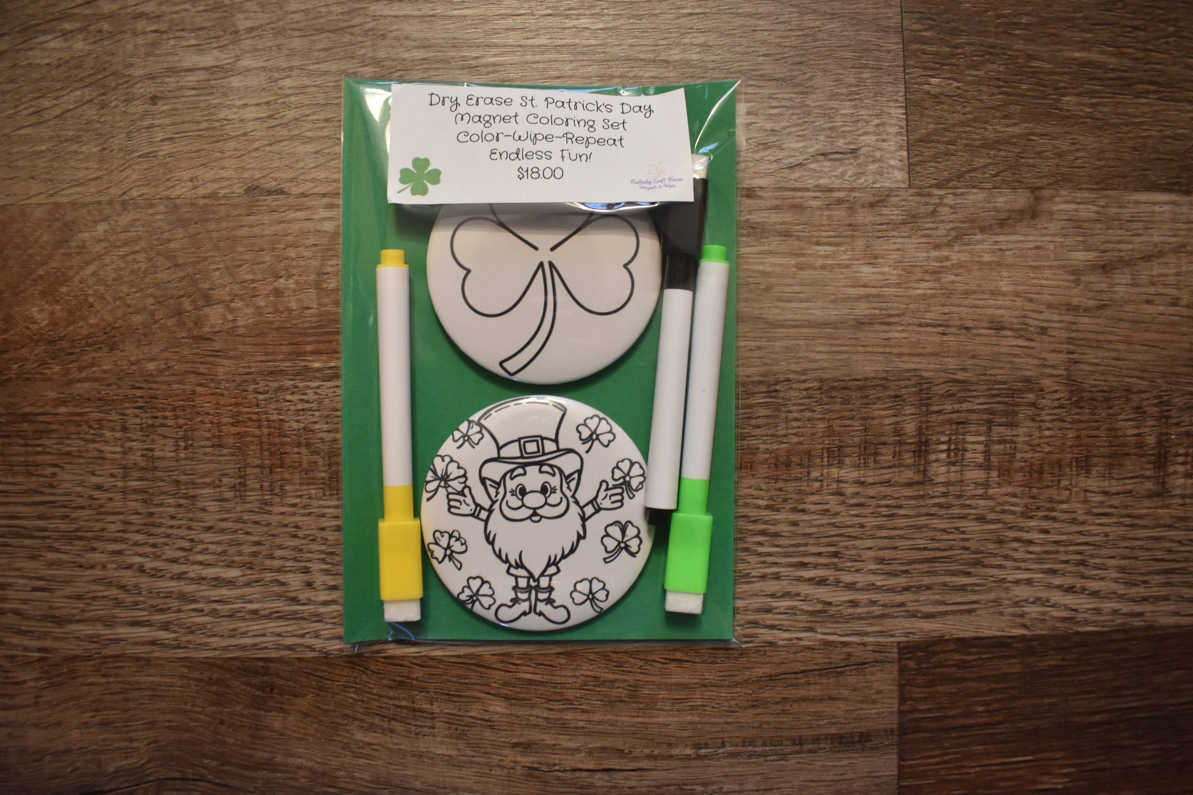 Dry Erase St. Patrick's Day Coloring Magnet Set-Clover & Leprechaun