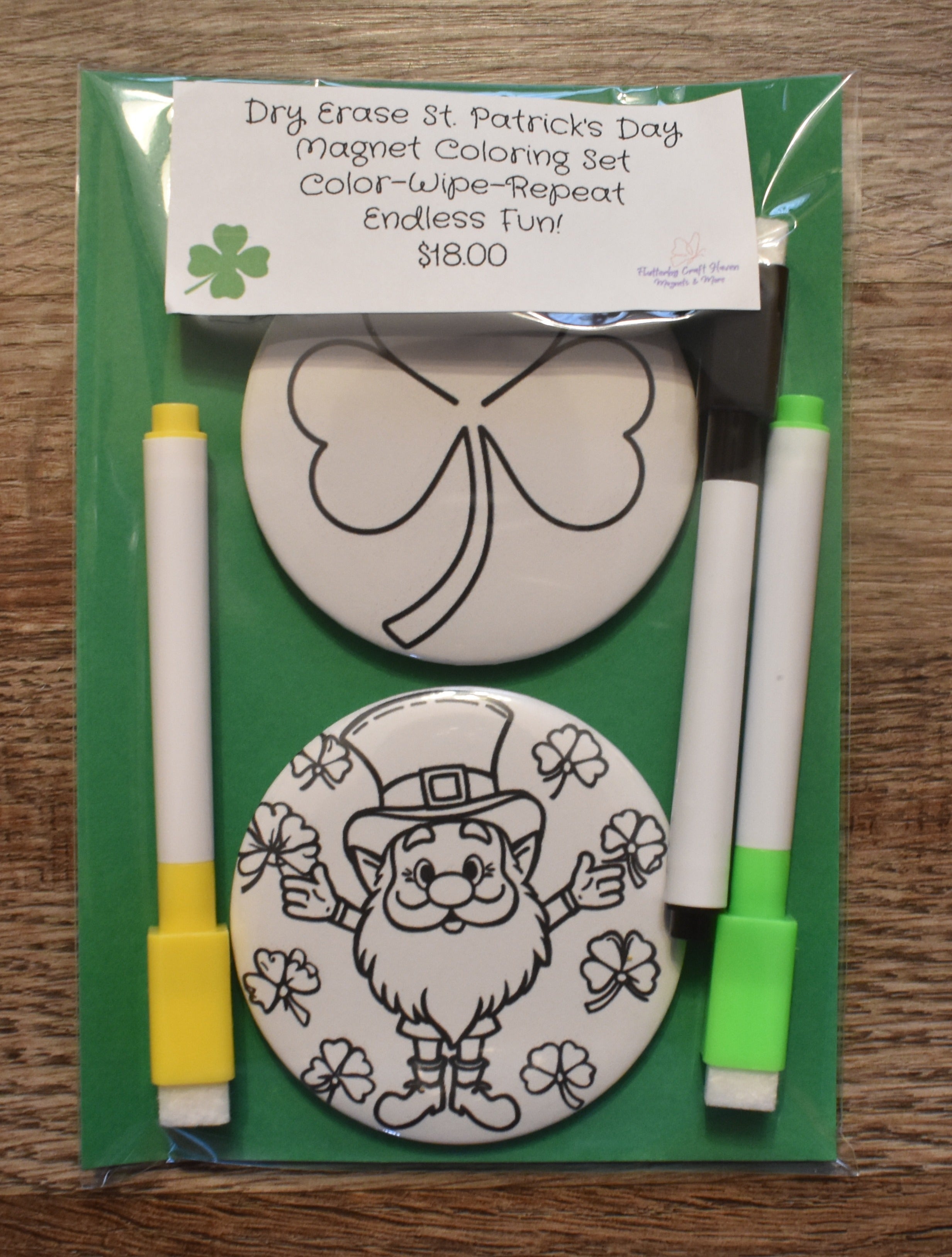Dry Erase St. Patrick's Day Coloring Magnet Set-Clover & Leprechaun
