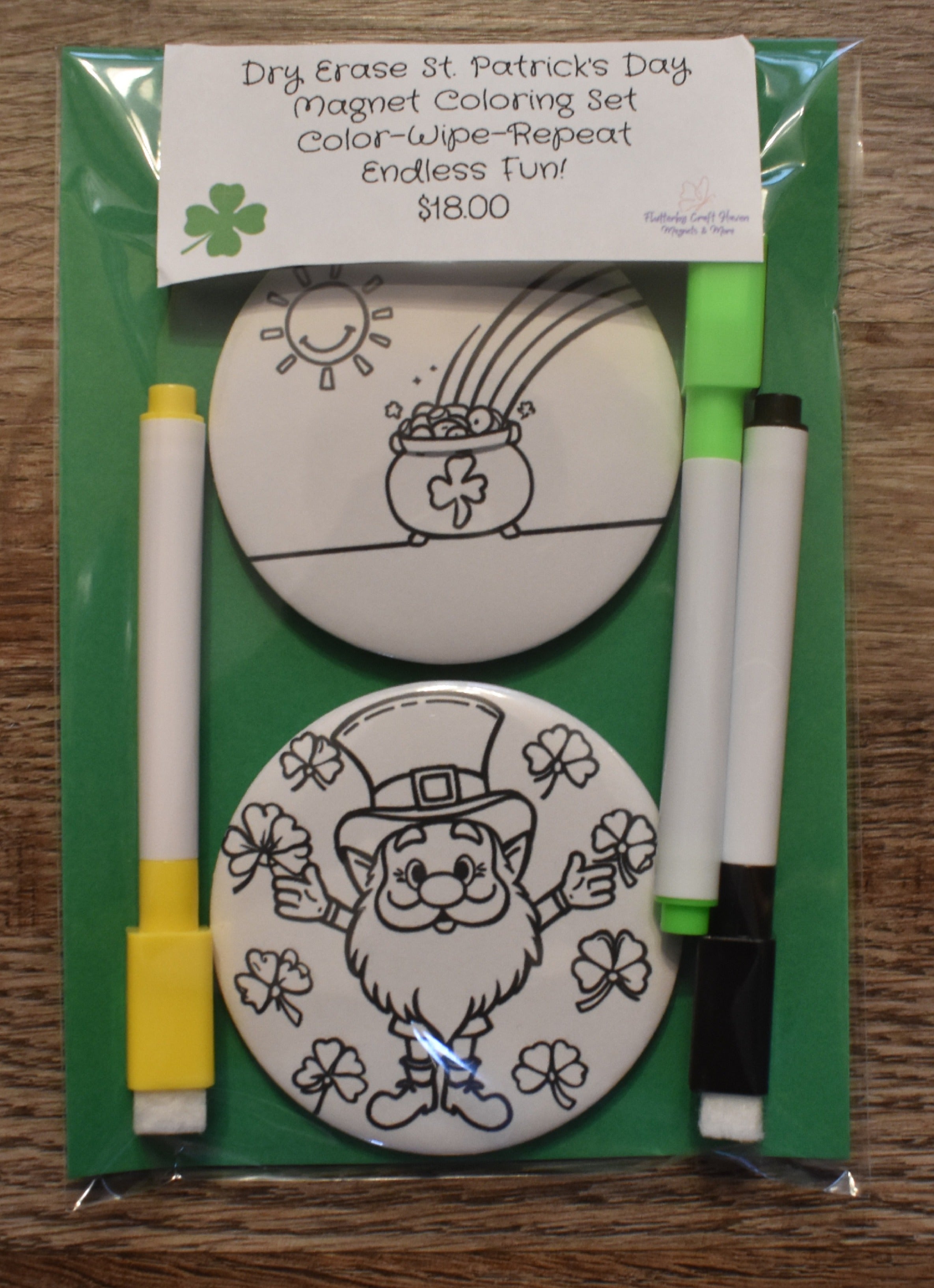 Dry Erase St. Patrick's Day Coloring Magnet Set-Pot of Gold & Leprechaun