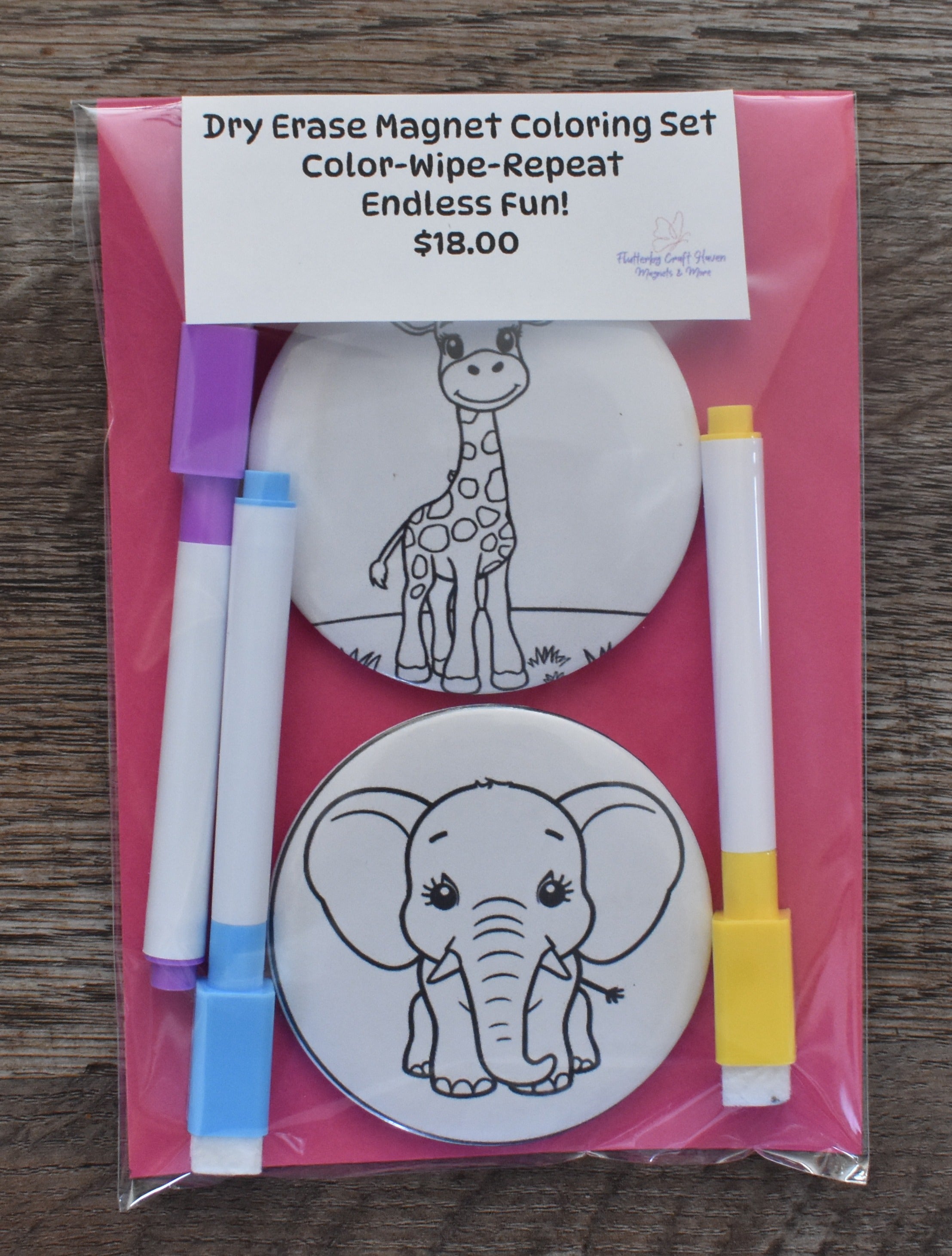 Dry Erase Coloring Magnet Set-Giraffe & Elephant