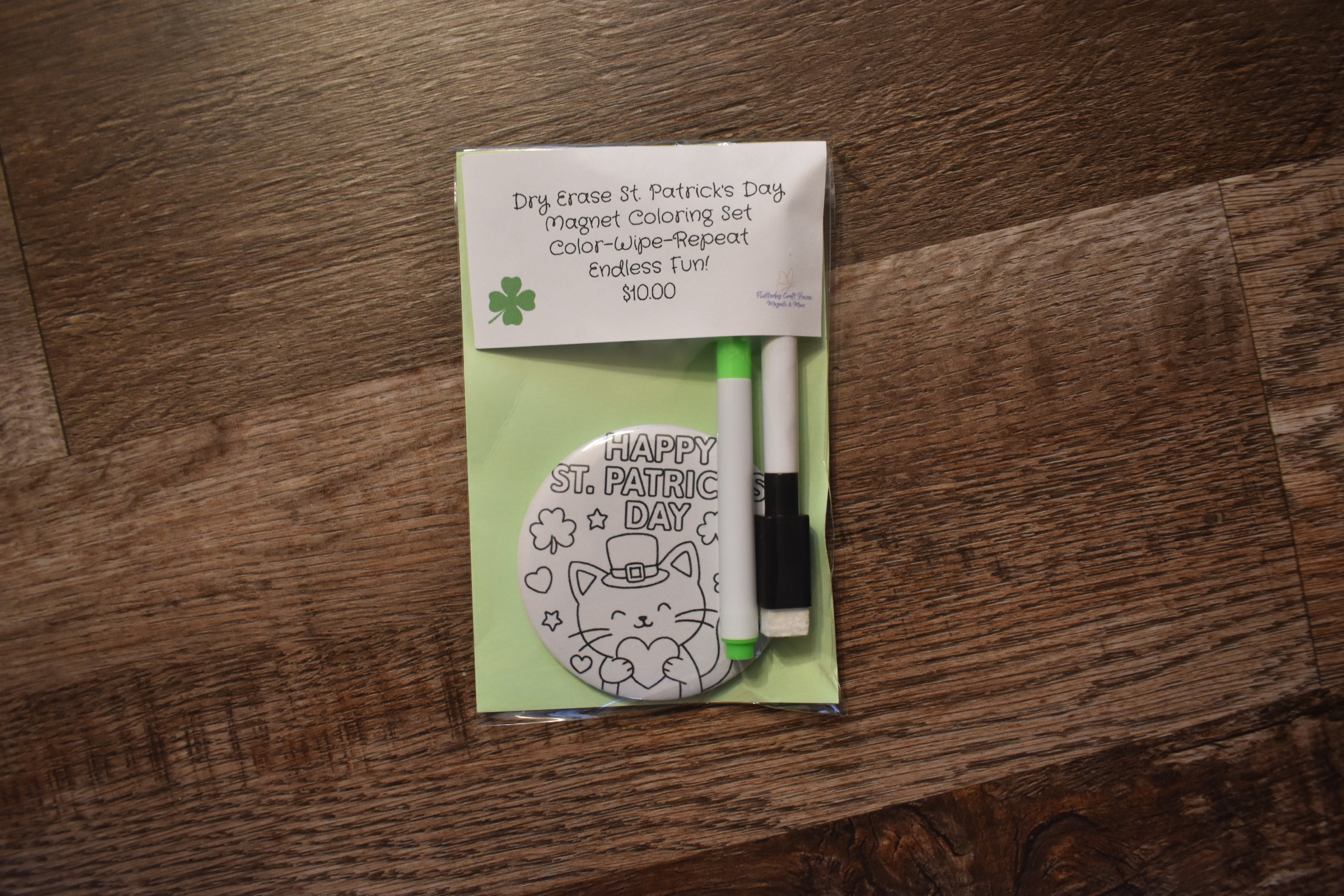 Dry Erase St. Patrick's Day Coloring Magnet Set-Cat