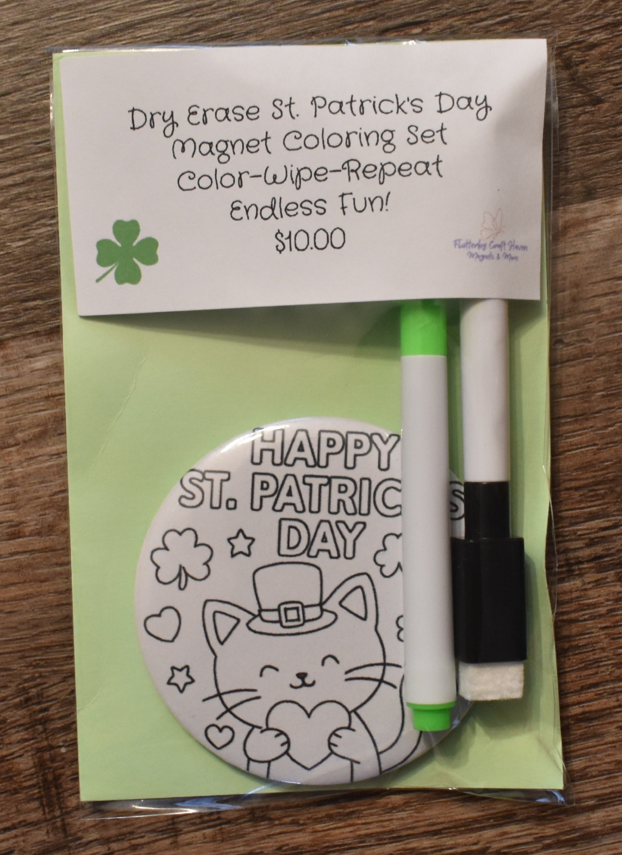Dry Erase St. Patrick's Day Coloring Magnet Set-Cat
