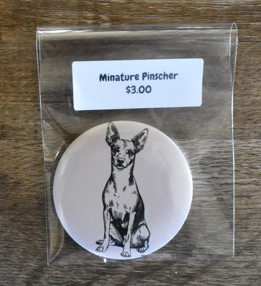 3 Inch Round Dog Magnet-MINATURE PINSCHER