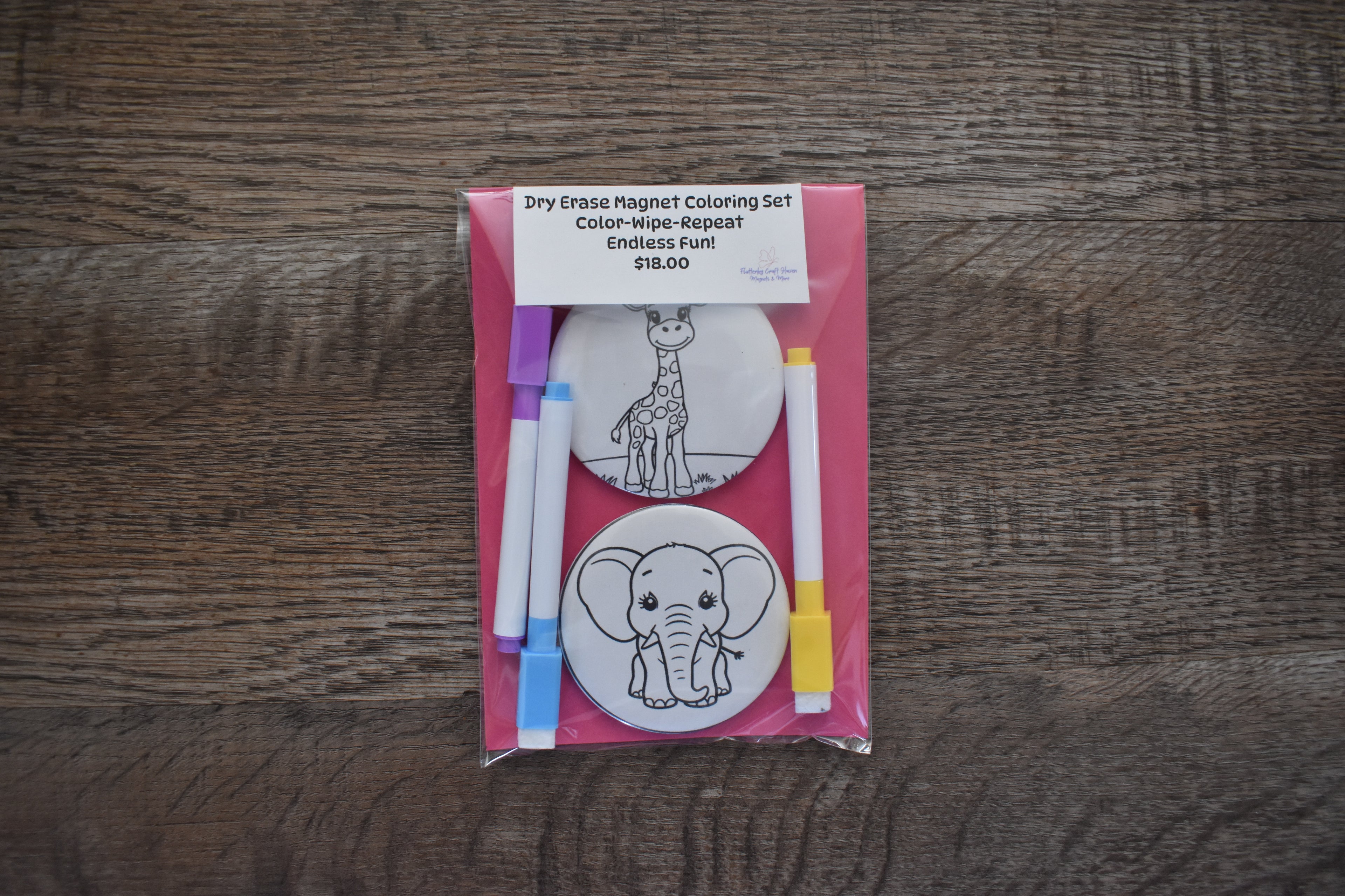 Dry Erase Coloring Magnet Set-Giraffe & Elephant