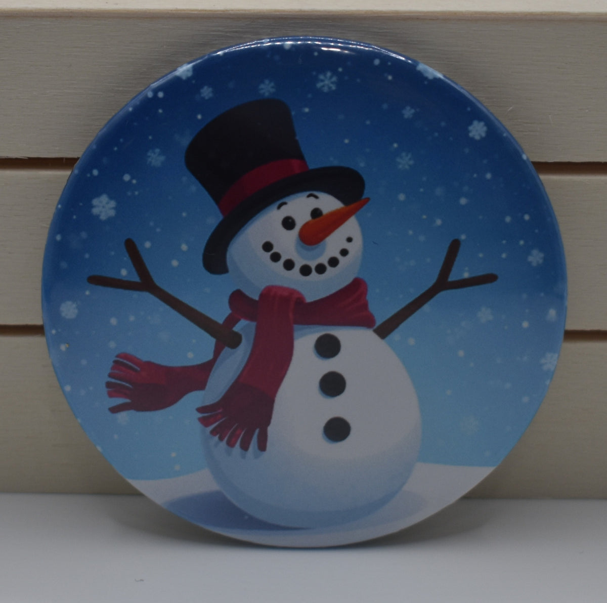 2 Inch Button-Christmas Snowman, No Trees