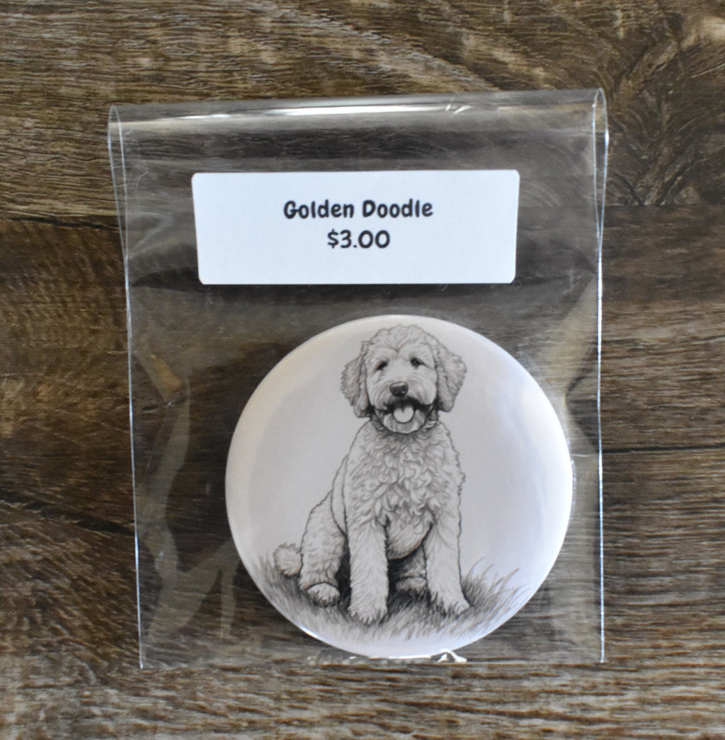 3 Inch Round Dog Magnet-GOLDEN DOODLE