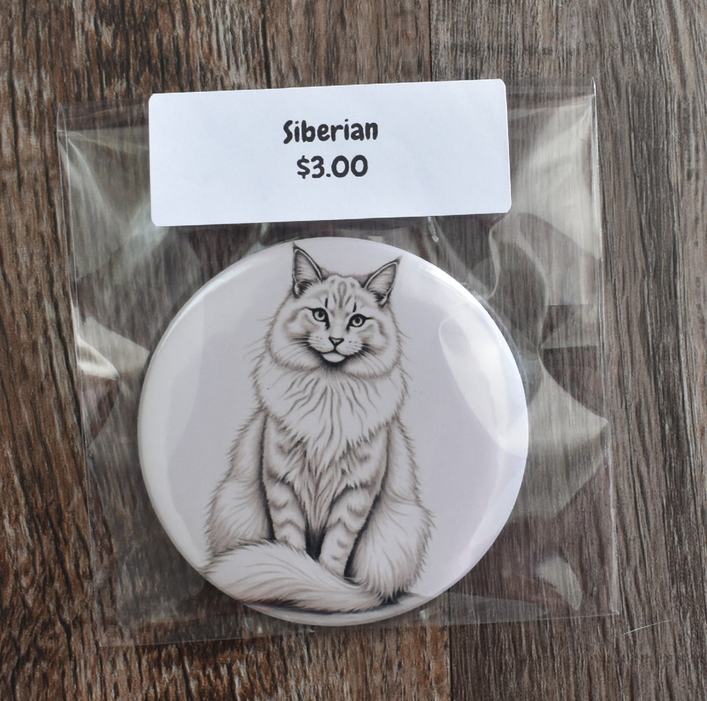 3 Inch Round Cat Breed Magnet-Siberian
