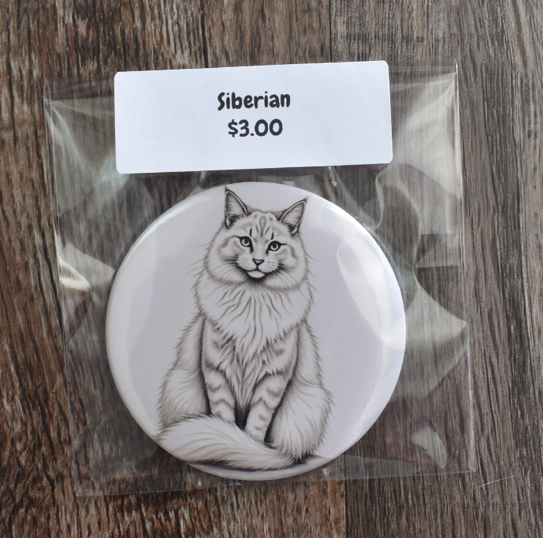3 Inch Round Cat Breed Magnet-Siberian