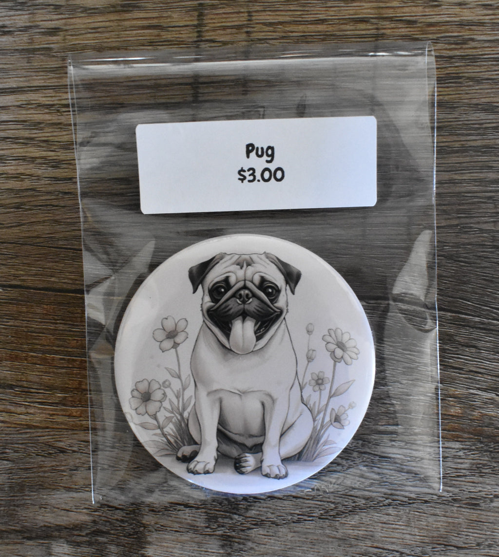 3 Inch Round Dog Magnet-PUG