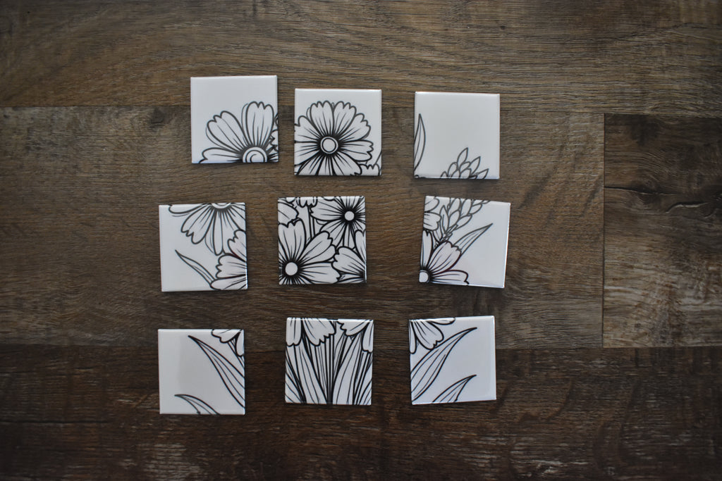 2x2 Dry Erase Coloring Magnet Puzzle-Flowers