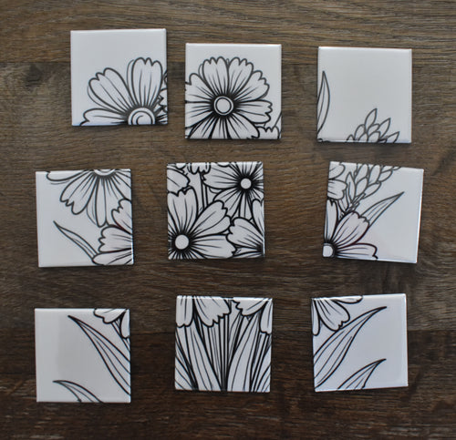 2x2 Dry Erase Coloring Magnet Puzzle-Flowers