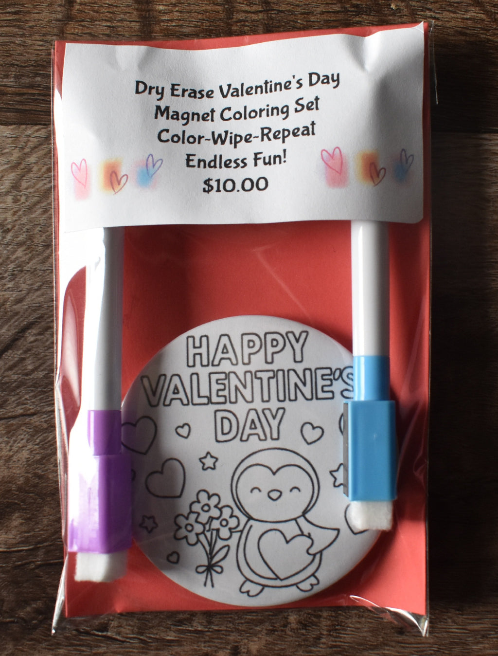 Dry Erase Valentine's Day Coloring Magnet Coloring Set-Penguin