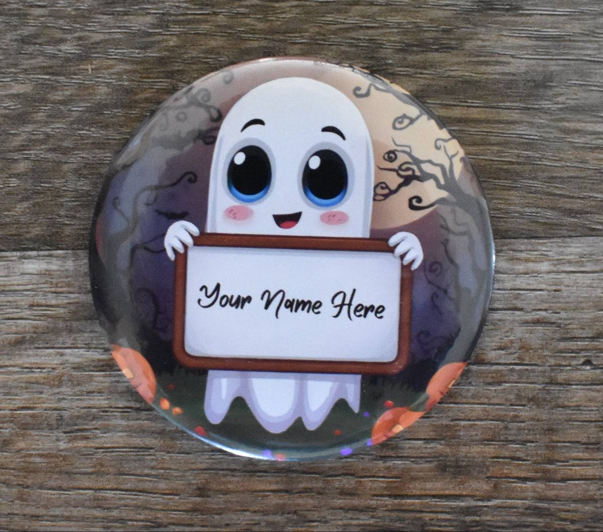 3 inch Round Magnet HALLOWEEN GHOST (Custom Name)