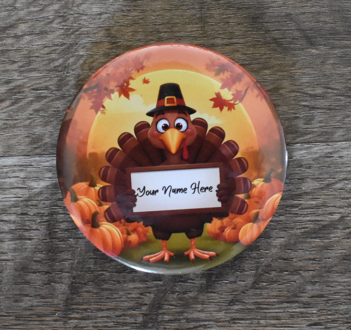 3 Inch Round Magnet Thanksgiving (Custom Name)