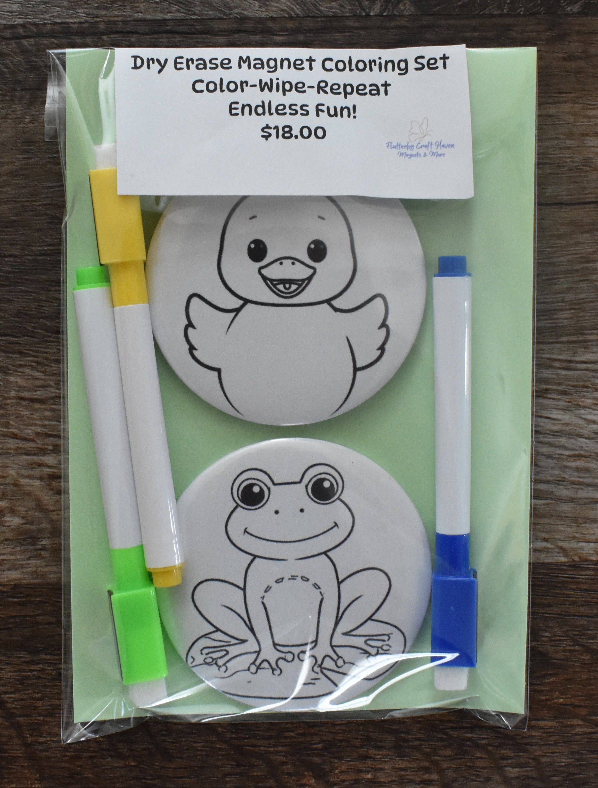Dry Erase Coloring Magnet Set-Duck & Frog