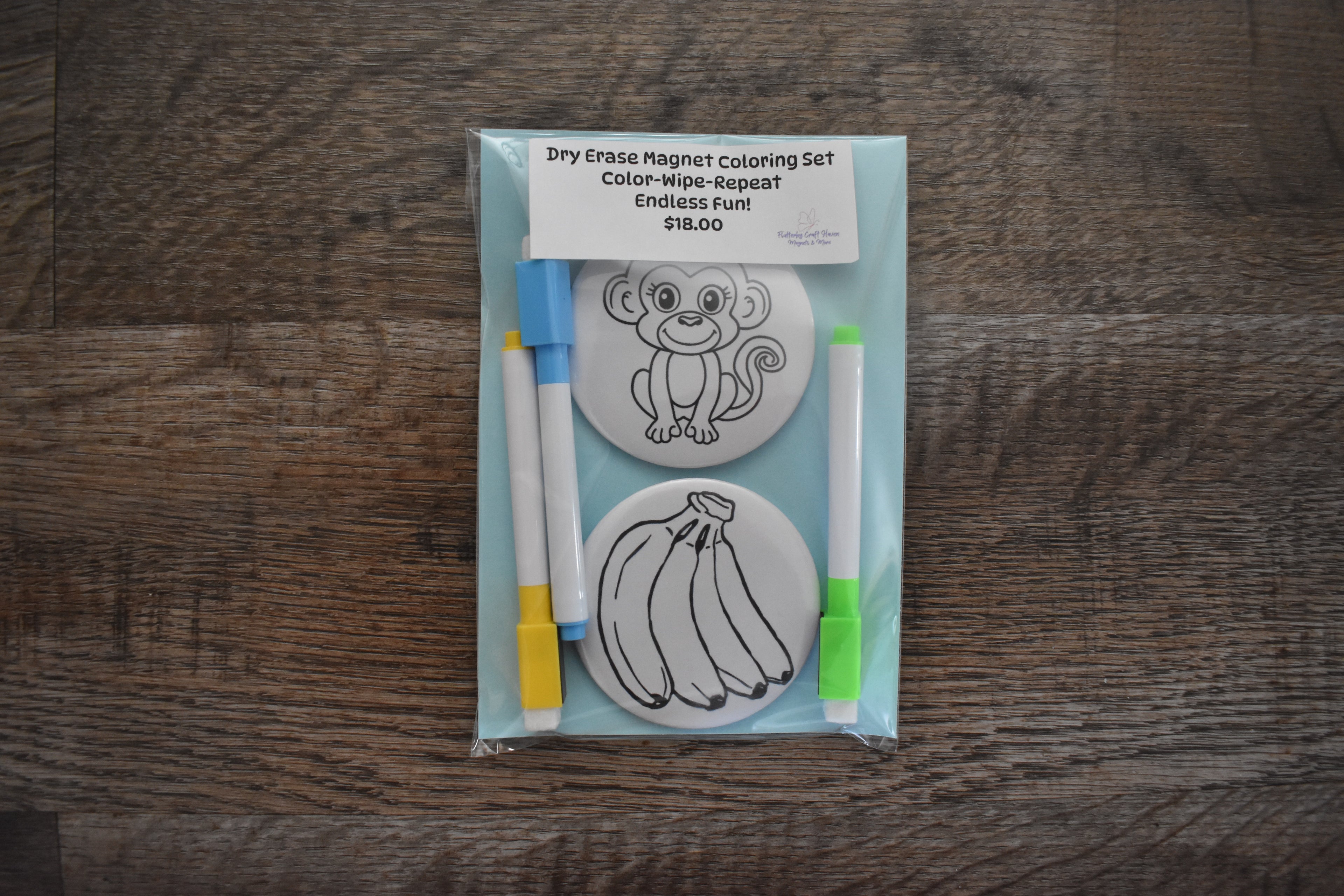 Dry Erase Coloring Magnet Set-Monkey & Bananas