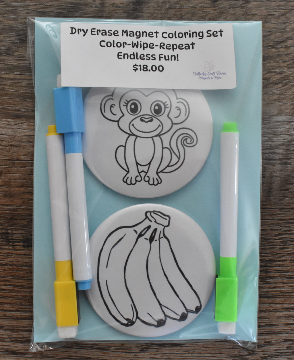 Dry Erase Coloring Magnet Set-Monkey & Bananas
