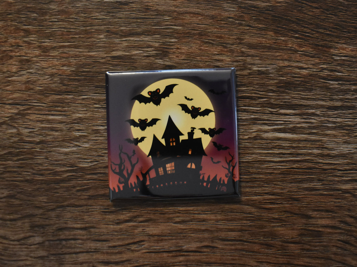 2x2 Square Halloween Magnet HAUNTED HOUSE