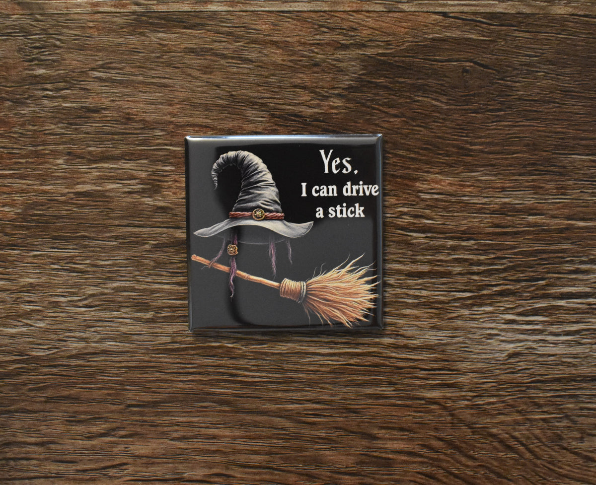 2x2 Square Halloween Magnet YES I CAN DRIVE A STICK